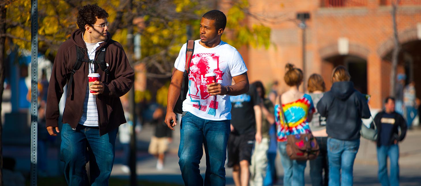 Students walking outside on UB's North Campus