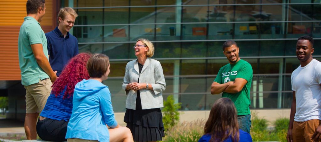 Dean of the School of Engineering, Liesl Folks, talking with students