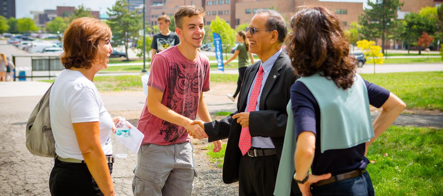 President Tripathi meeting new students