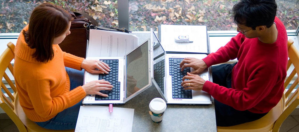 Students Studying with Laptops in Alfiero Cente on North Campus